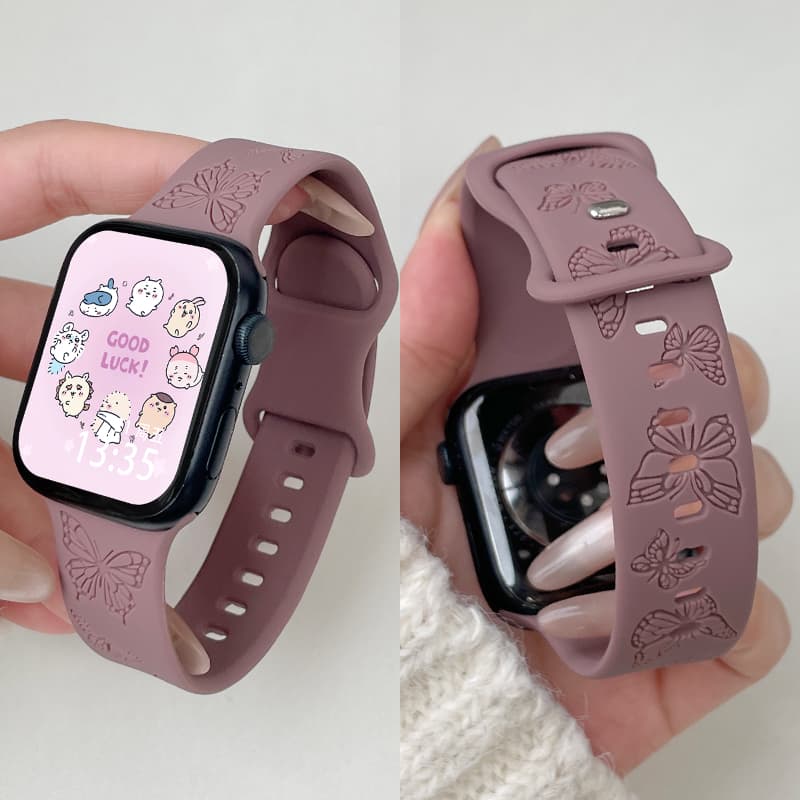 アップルウォッチバンド 蝶々模様浮き彫りシリコンベルト