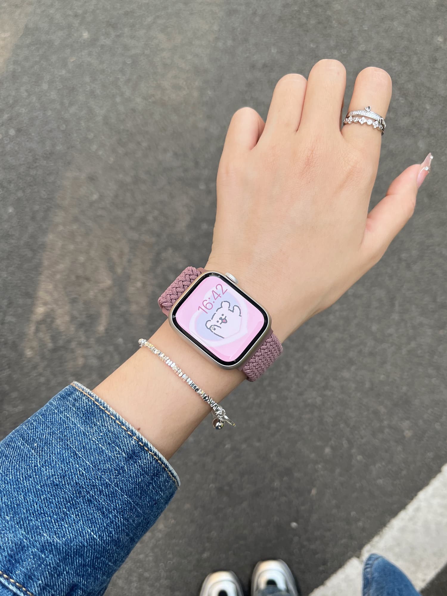 アップルウォッチバンド 伸縮編み込みレザーバンド