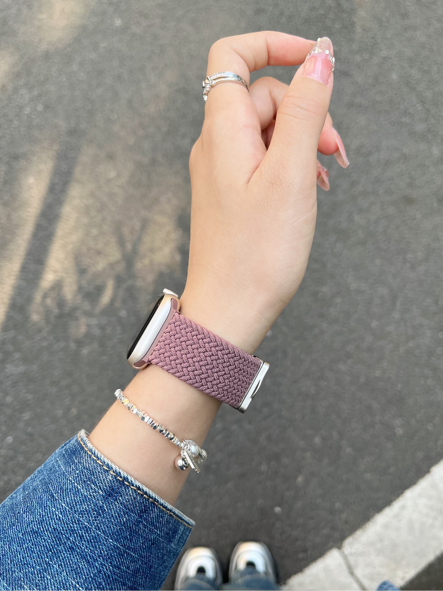 アップルウォッチバンド 伸縮編み込みレザーバンド