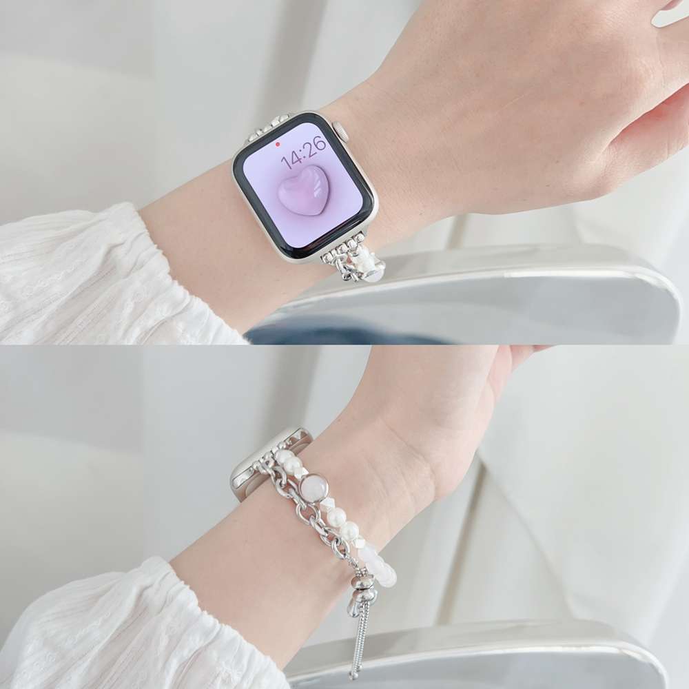 アップルウォッチバンド パールとクリスタルのチャーム付きウォッチバンド