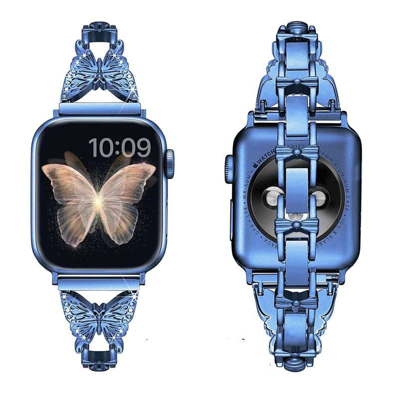 アップルウォッチバンド 蝶モチーフ ブルーメタリック Apple Watchバンド