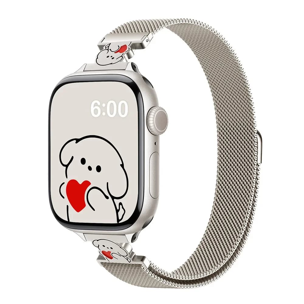 アップルウォッチバンド 可愛い動物キャラクター付きメッシュステンレスバンド