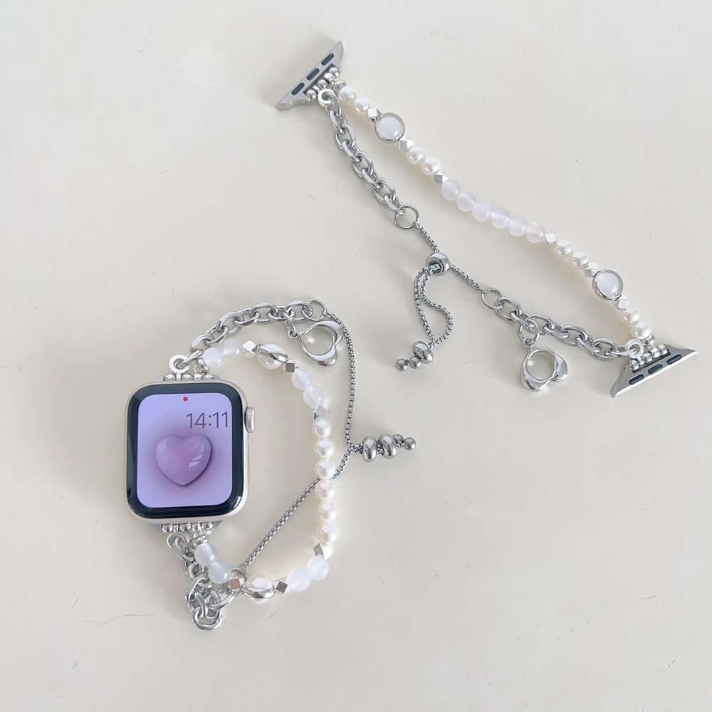 アップルウォッチバンド パールとクリスタルのチャーム付きウォッチバンド