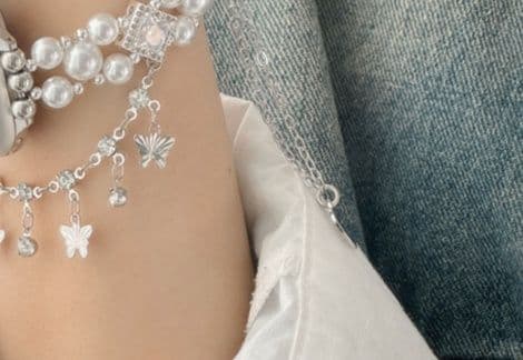アップルウォッチバンド 真珠蝶舞ステンレスチェーン