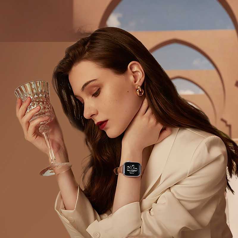 アップルウォッチバンドレザー 本革ステッチ細身バンド