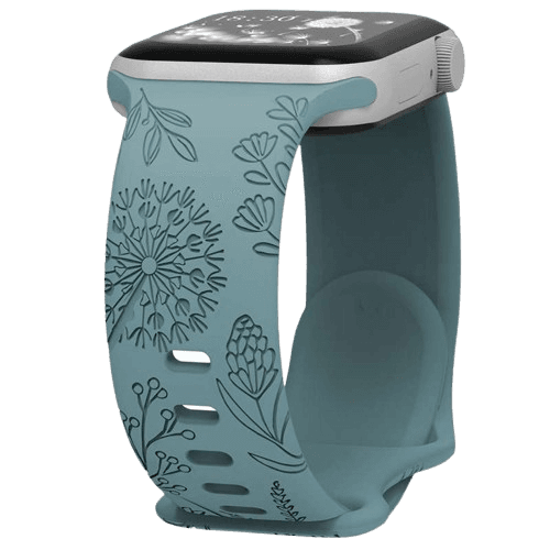 アップルウォッチバンド 花柄エンボス加工グリーンレザーApple Watchバンド