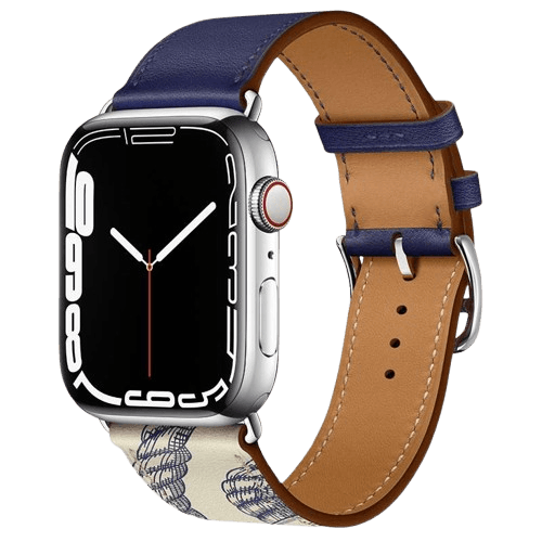 アップルウォッチバンド 墨藍配泥灰色 和柄レザーウォッチバンド