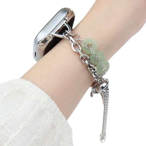 アップルウォッチバンド 翡翠チャーム付きシルバーチェーンAppleウォッチバンド