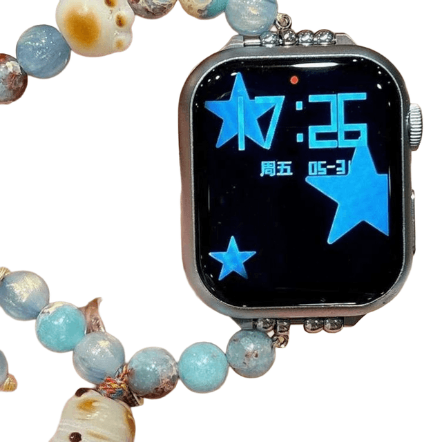 アップルウォッチバンド 天然石ビーズと干支チャーム付きスマートウォッチバンド