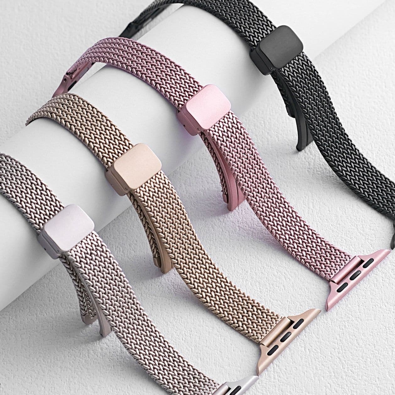 アップルウォッチバンド 編み込みデザイン細身ステンレスメッシュバンド