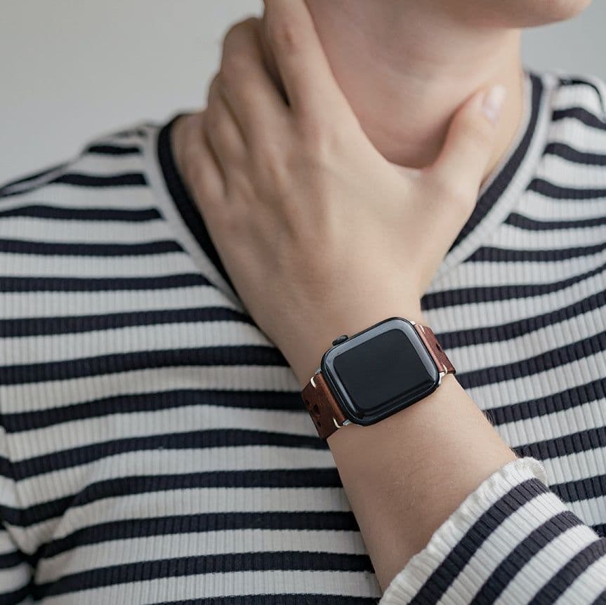 アップルウォッチバンドレザー 本革ステッチ入りスリム型時計替えバンド