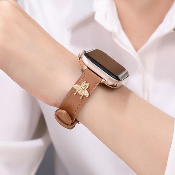 アップルウォッチバンドレザー 立体的な蜜蜂モチーフ付き本革バンド