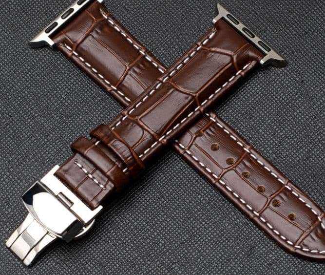 アップルウォッチバンドレザー クロコ型押し本革バンド白ステッチ仕様
