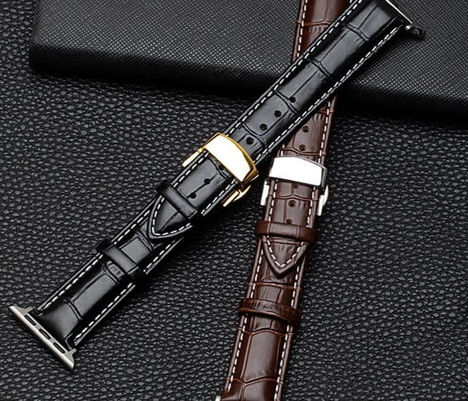 アップルウォッチバンドレザー クロコ型押し本革バンド白ステッチ仕様