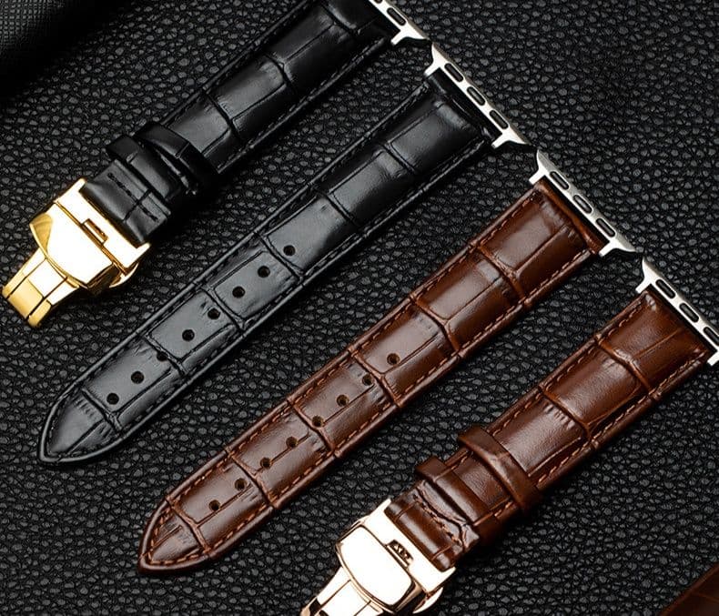 アップルウォッチバンドレザー クロコ型押し本革バンド白ステッチ仕様