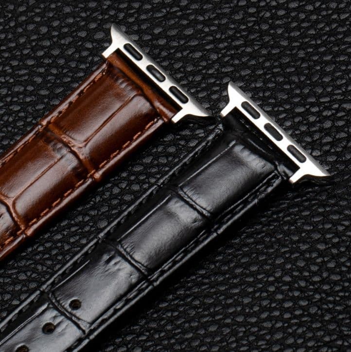 アップルウォッチバンドレザー クロコ型押し本革バンド白ステッチ仕様