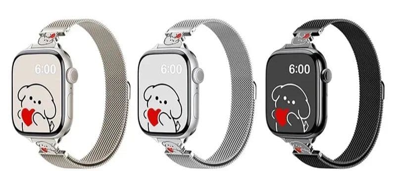 アップルウォッチバンド 可愛い動物キャラクター付きメッシュステンレスバンド