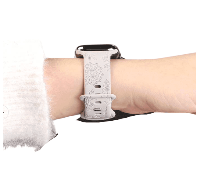 アップルウォッチバンド 花柄エンボス加工グリーンレザーApple Watchバンド