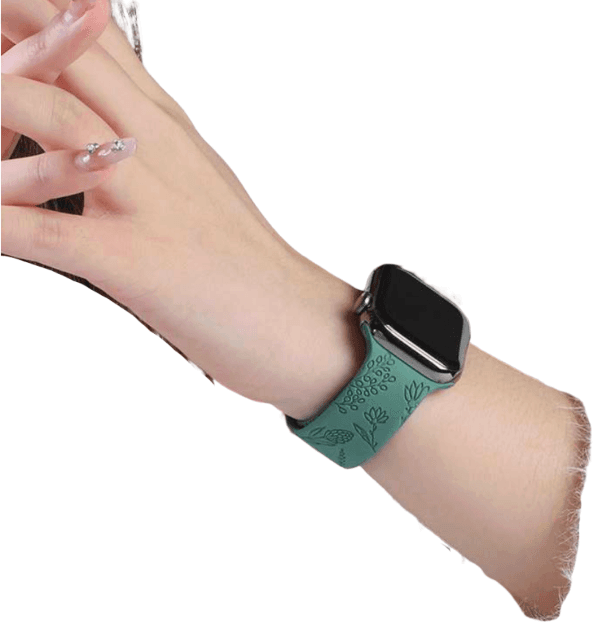 アップルウォッチバンド 花柄エンボス加工グリーンレザーApple Watchバンド