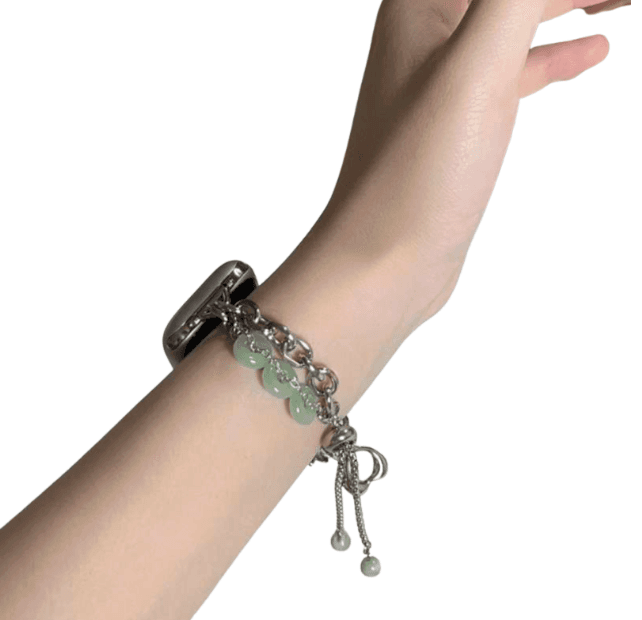 アップルウォッチバンド 翡翠チャーム付きシルバーチェーンAppleウォッチバンド