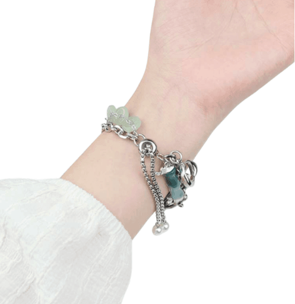 アップルウォッチバンド 翡翠チャーム付きシルバーチェーンAppleウォッチバンド