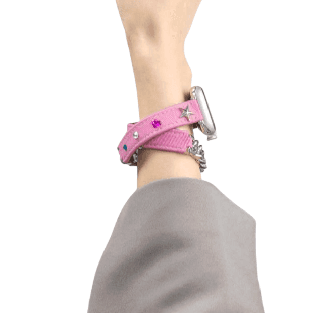 アップルウォッチバンド キラキラスター付きピンクウォッチバンド