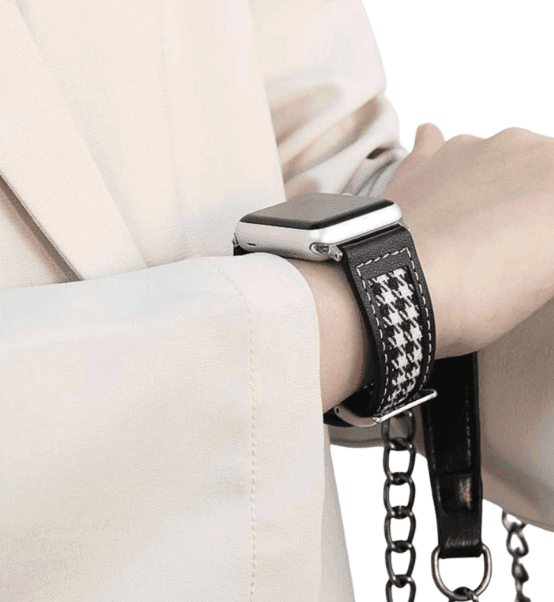 アップルウォッチバンド ハウンドトゥース柄レザー