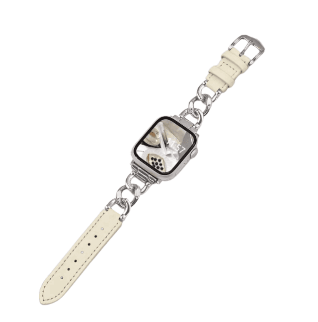 アップルウォッチバンド メタル×レザー 細身チェーン ブレスレット風