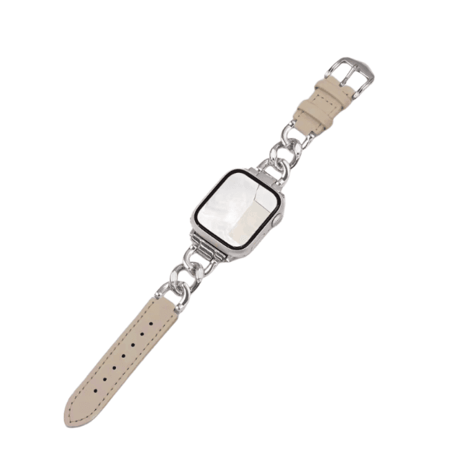 アップルウォッチバンド メタル×レザー 細身チェーン ブレスレット風