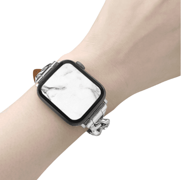 アップルウォッチバンド メタル×レザー 細身チェーン ブレスレット風