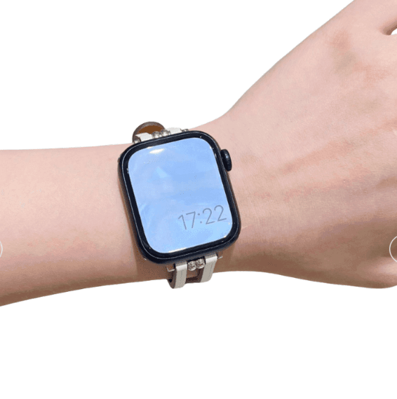 アップルウォッチバンド 本革 レザー 透かしデザイン ダブルビーズ 細身