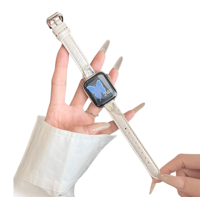 アップルウォッチバンド 蝶モチーフ付きレザー調