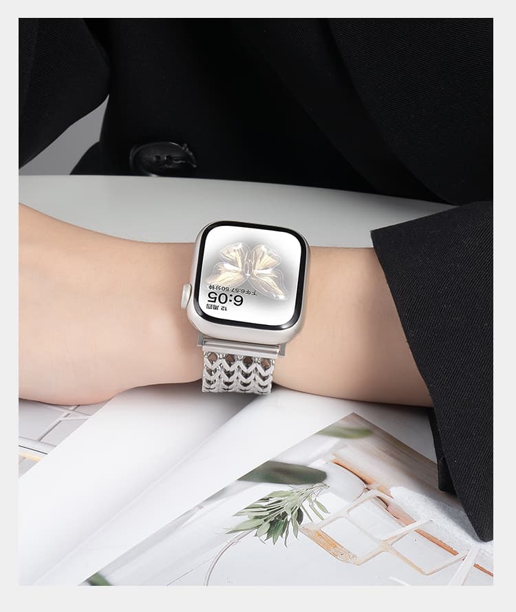 アップルウォッチバンド 編みこみステンレスチェーンバンド