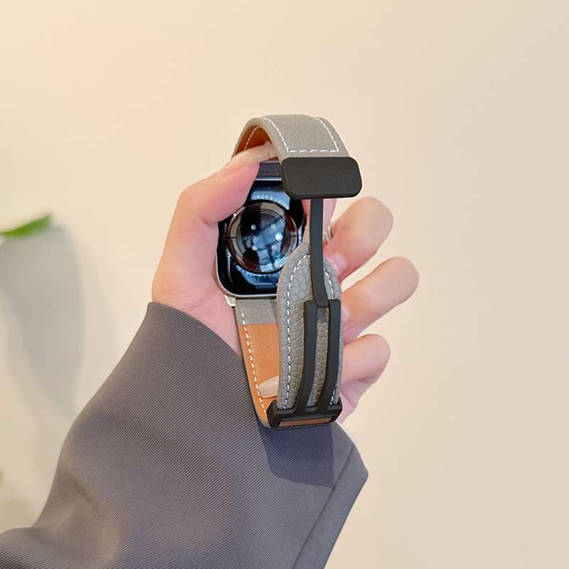 アップルウォッチバンド 本革シュリンクレザー細身ステッチ入りバンド