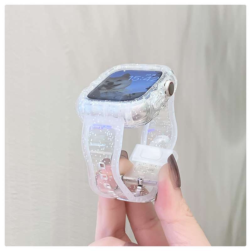 アップルウォッチバンド キラキラ透明犬柄スマートウォッチバンド