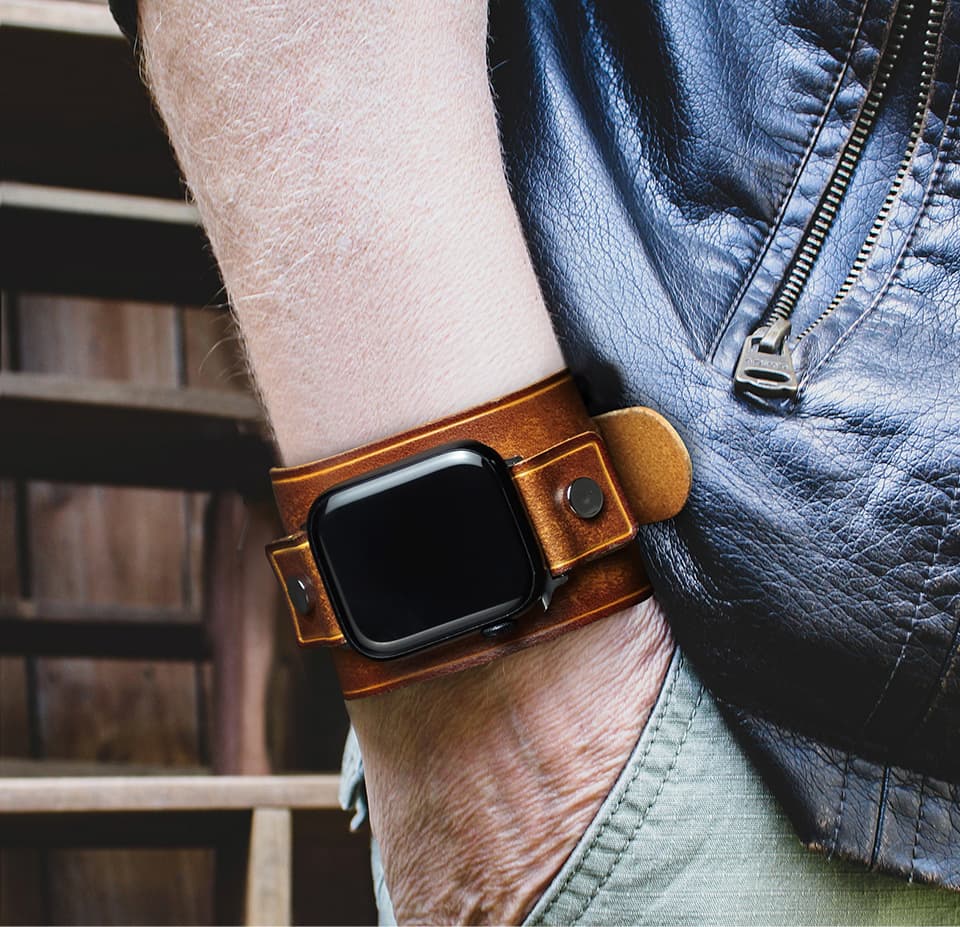 アップルウォッチバンドレザー 本革二重巻きワイドカフデザインバンド