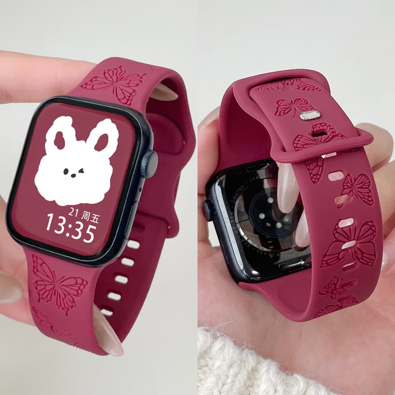 アップルウォッチバンド 蝶々模様浮き彫りシリコンベルト