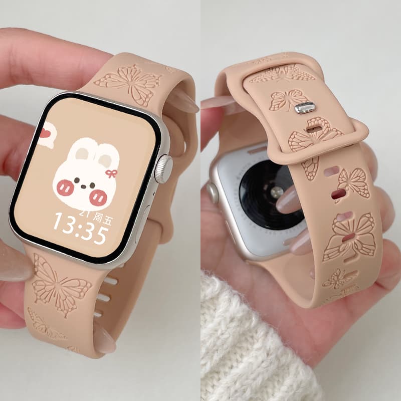 アップルウォッチバンド 蝶々模様浮き彫りシリコンベルト