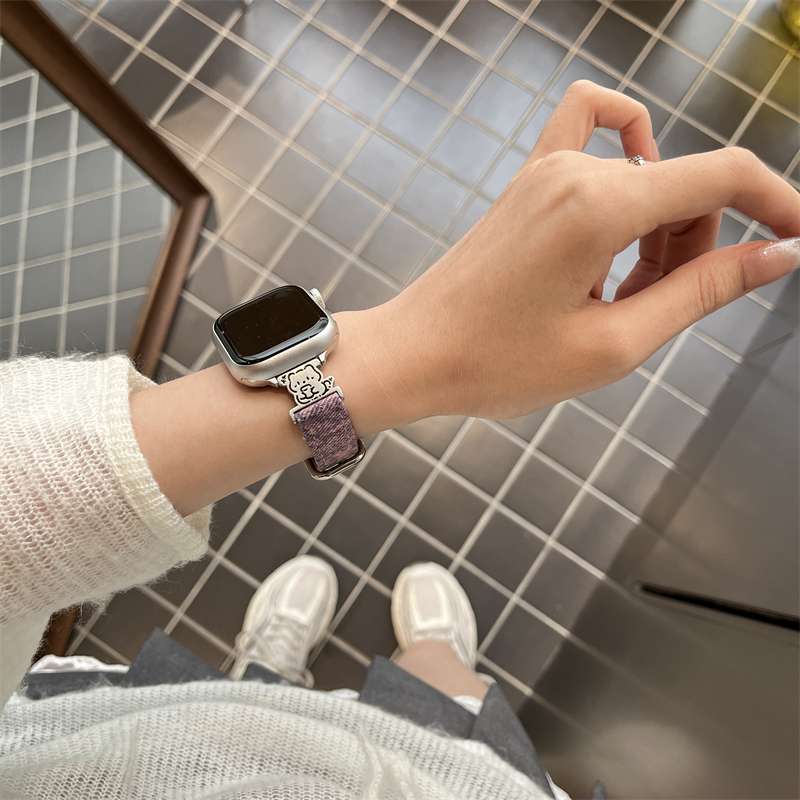 アップルウォッチバンド レトロ装飾金具付きレザー調バンド