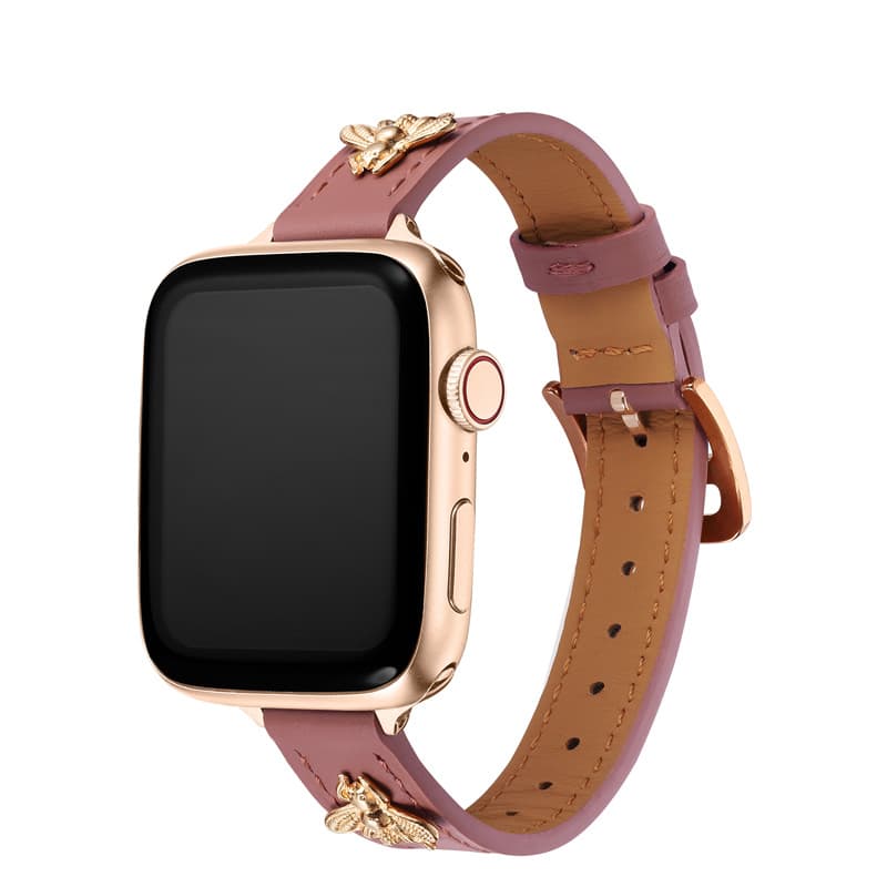 アップルウォッチバンドレザー 立体的な蜜蜂モチーフ付き本革バンド