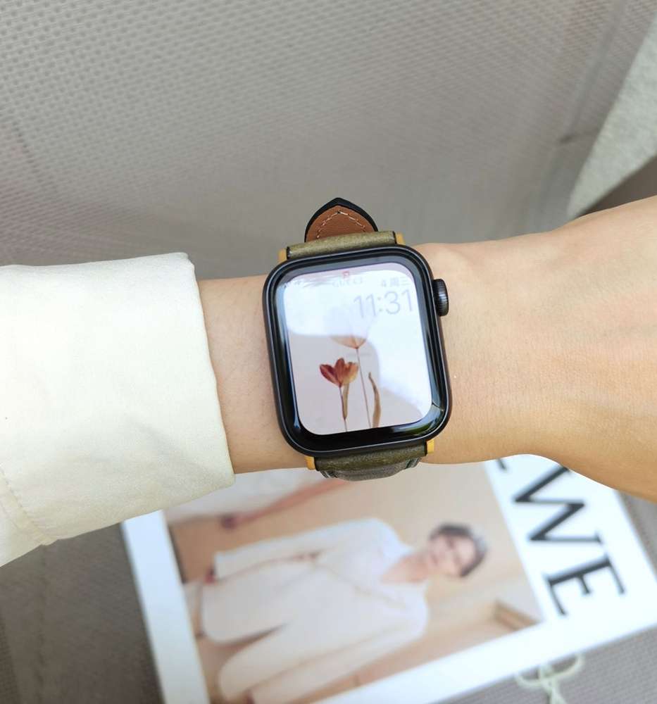 アップルウォッチバンド 配色ステッチ本革レザーバンド