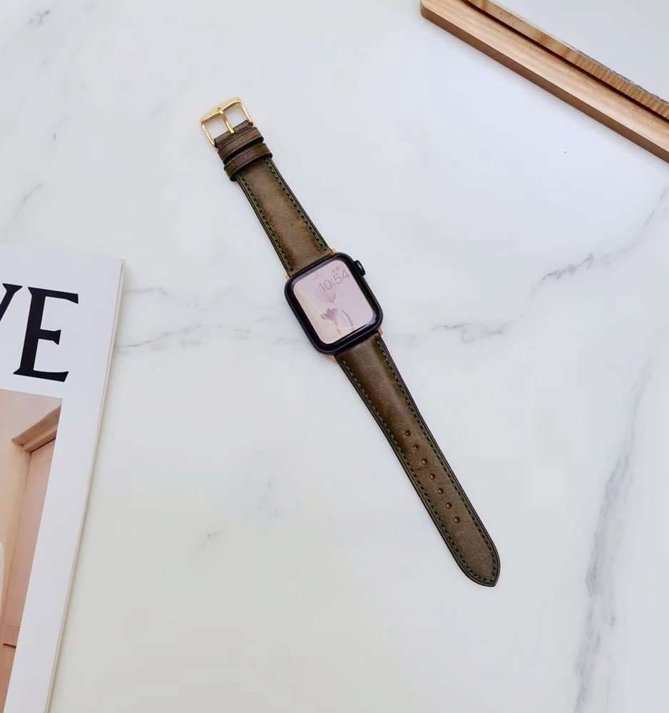 アップルウォッチバンド 配色ステッチ本革レザーバンド