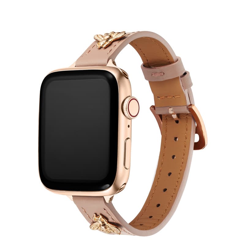 アップルウォッチバンドレザー 立体的な蜜蜂モチーフ付き本革バンド