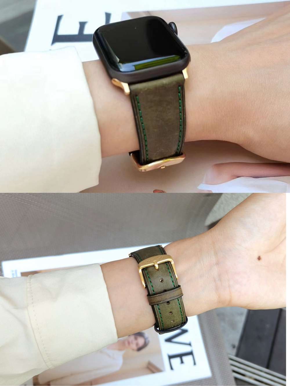 アップルウォッチバンド 配色ステッチ本革レザーバンド