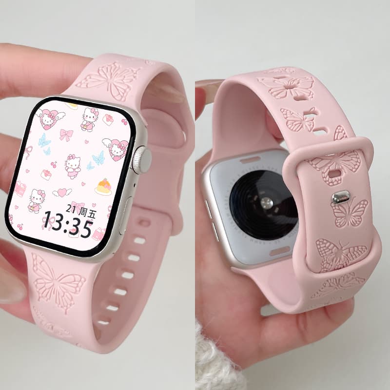 アップルウォッチバンド 蝶々模様浮き彫りシリコンベルト