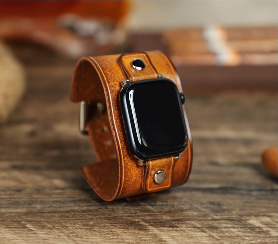 アップルウォッチバンドレザー 本革二重巻きワイドカフデザインバンド