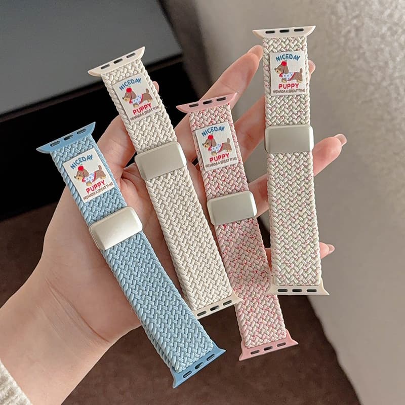 アップルウォッチバンド キャラクターワッペン付き編み込みソロループバンド