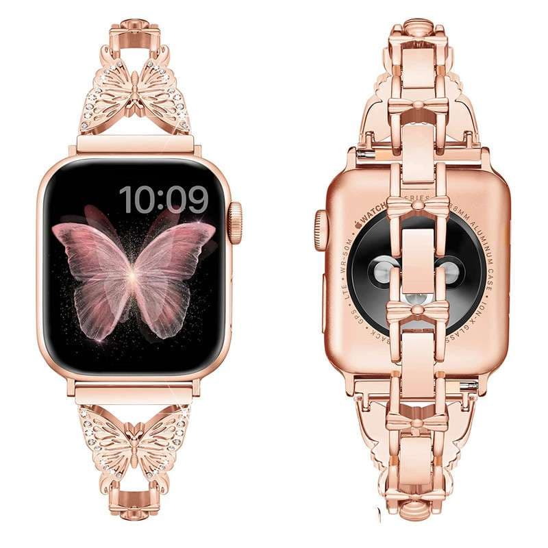 アップルウォッチバンド 蝶モチーフ ブルーメタリック Apple Watchバンド