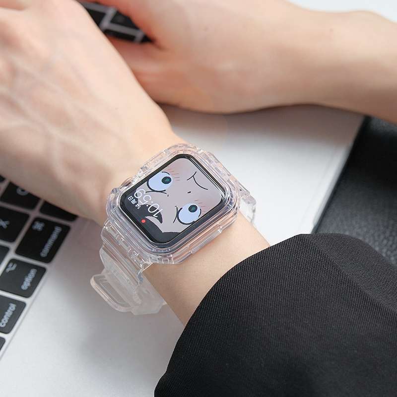 アップルウォッチバンド 透明樹脂製一体型保護ケース付きバンド