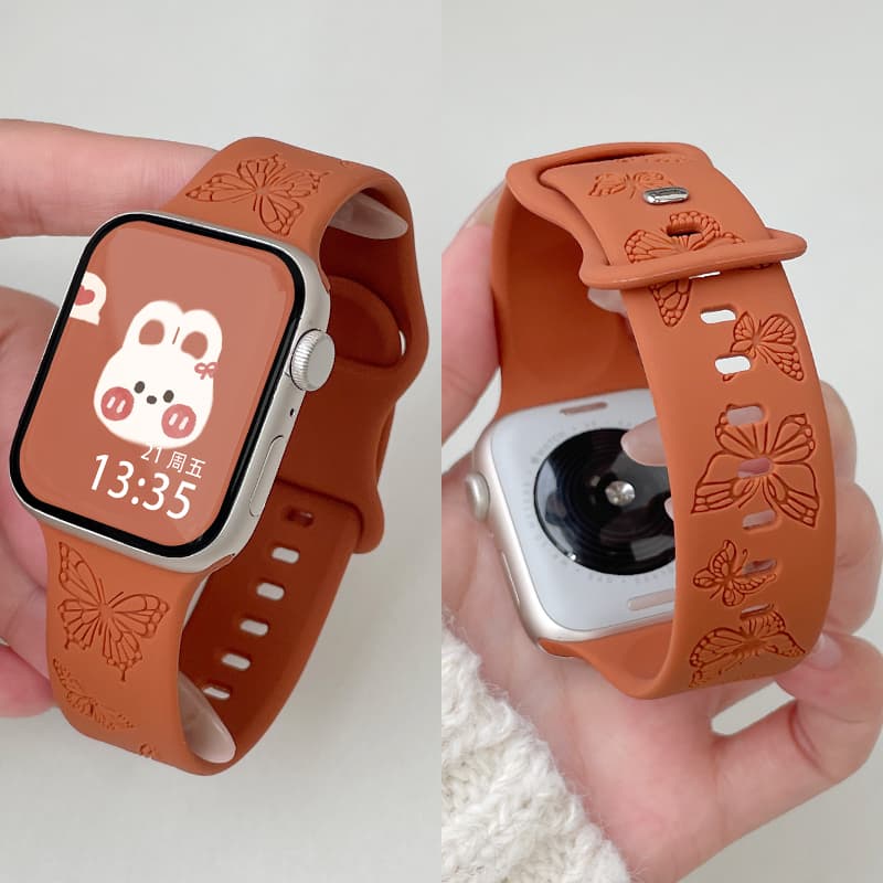 アップルウォッチバンド 蝶々模様浮き彫りシリコンベルト